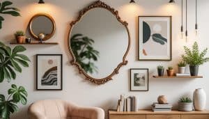 Décoration murale : cadres, miroirs et étagères bien pensés