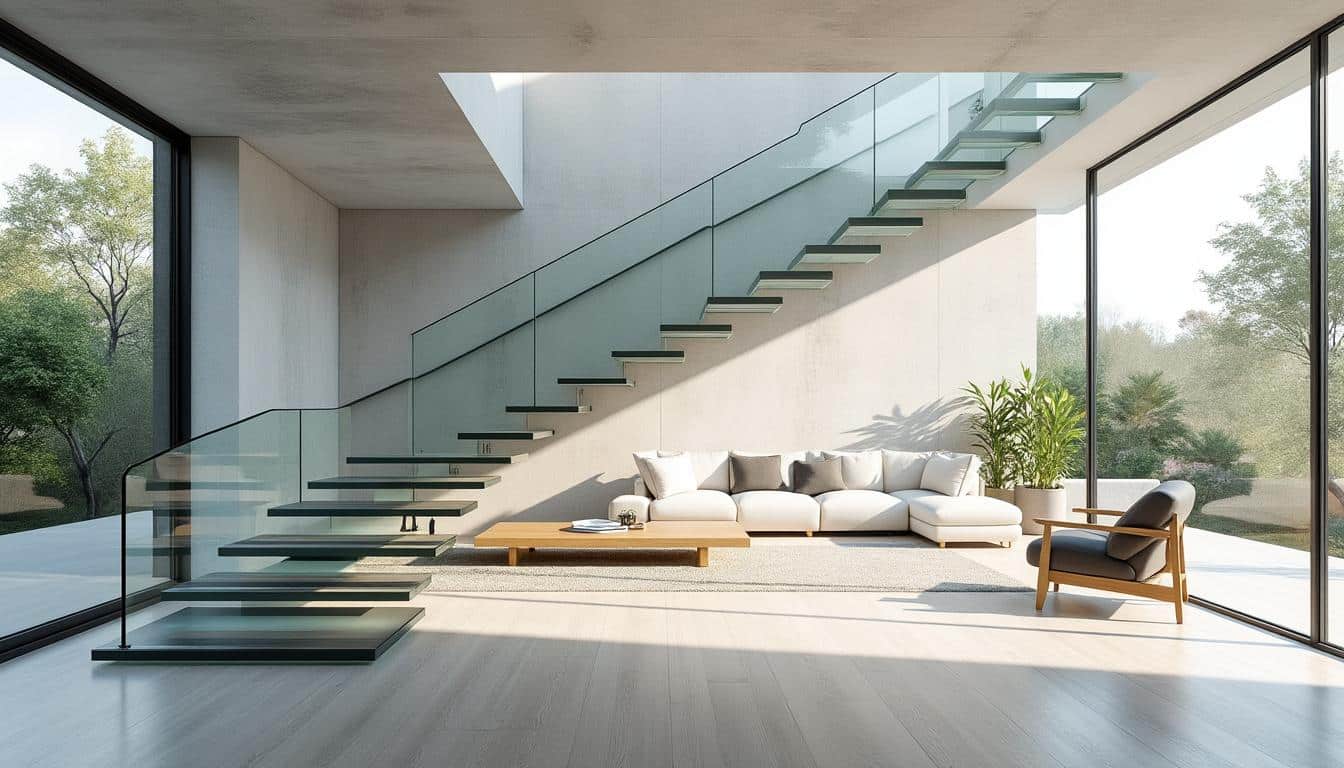 découvrez comment l'aménagement intérieur utilise des escaliers suspendus pour apporter légèreté et modernité à votre espace de vie, alliant design et fonctionnalité.