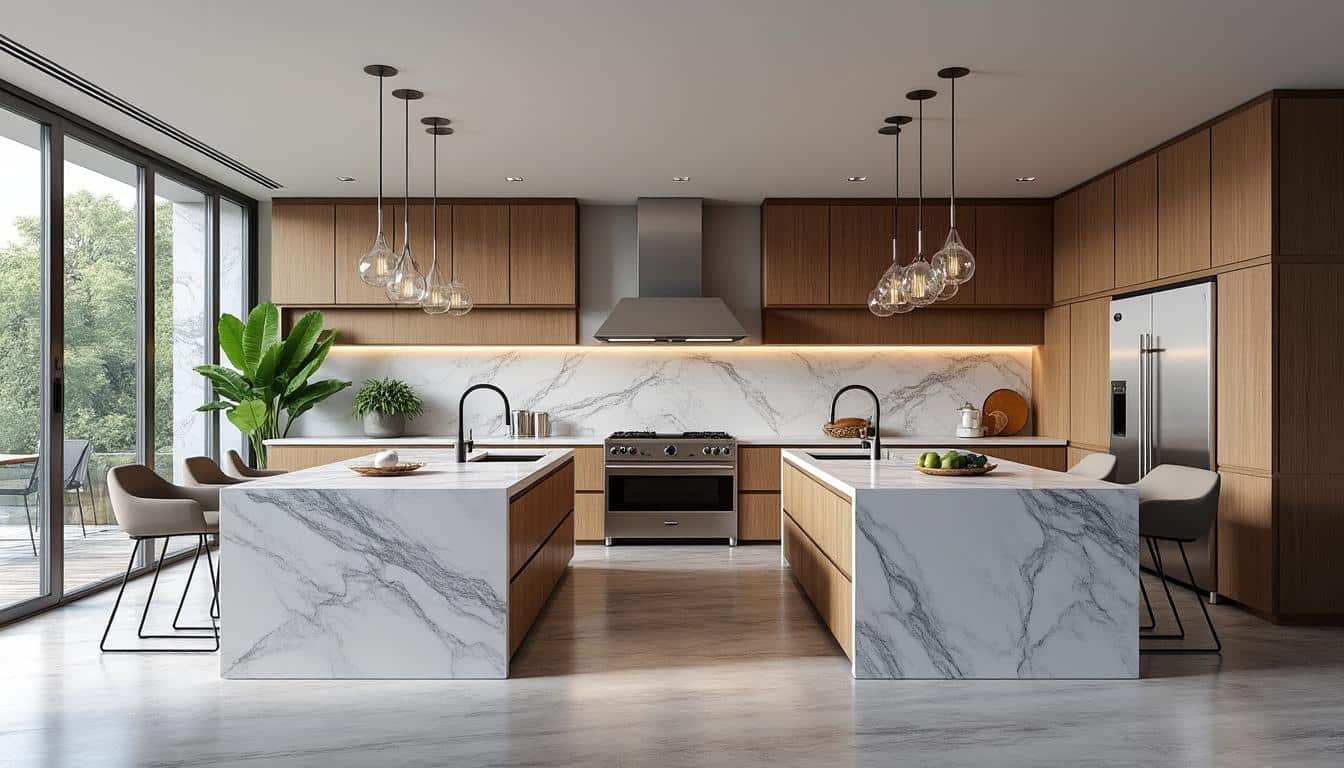 découvrez comment l'aménagement intérieur optimise les grandes cuisines en intégrant des îlots centraux, alliant fonctionnalité et design élégant pour un espace convivial et pratique.