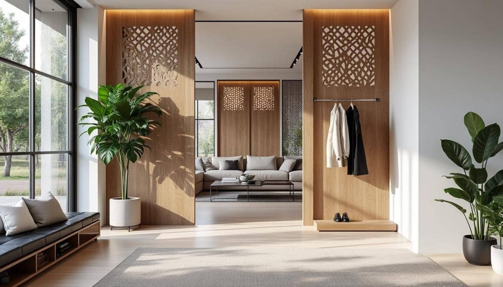 découvrez comment aménager votre intérieur en séparant l'entrée avec un meuble claustra ajouré, alliant esthétique et fonctionnalité pour un espace accueillant.