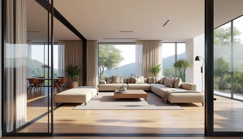 découvrez comment l'aménagement intérieur avec des portes coulissantes optimise l'espace et crée une sensation d'ouverture pour un gain de recul optimal.