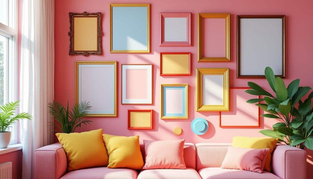 découvrez comment la décoration d'intérieur colorée intègre des cadres de toutes tailles pour dynamiser vos murs et personnaliser votre espace avec style et harmonie.