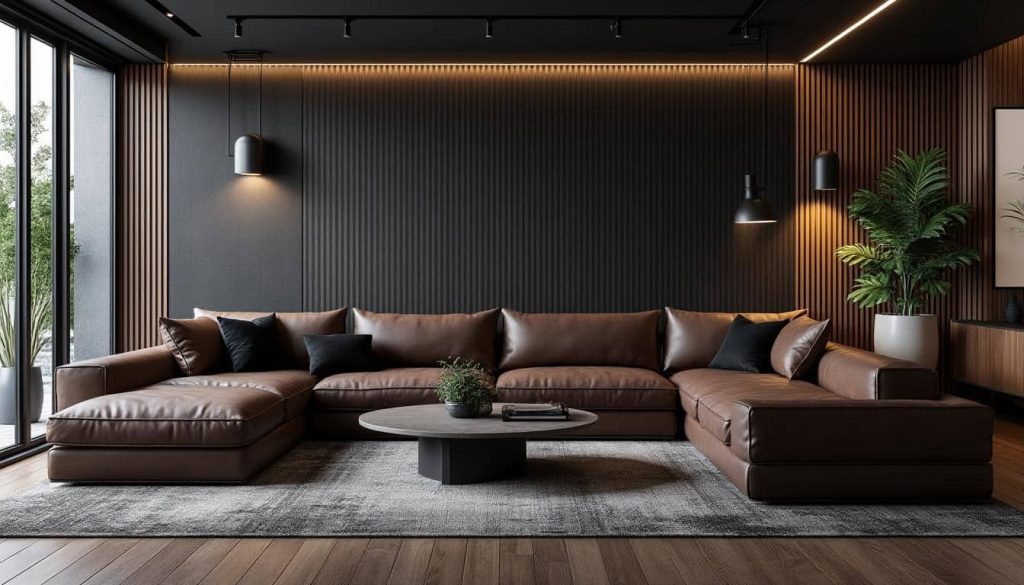 découvrez comment la décoration d'intérieur masculine allie élégamment le cuir et le métal noir pour créer un espace à la fois moderne et chaleureux.
