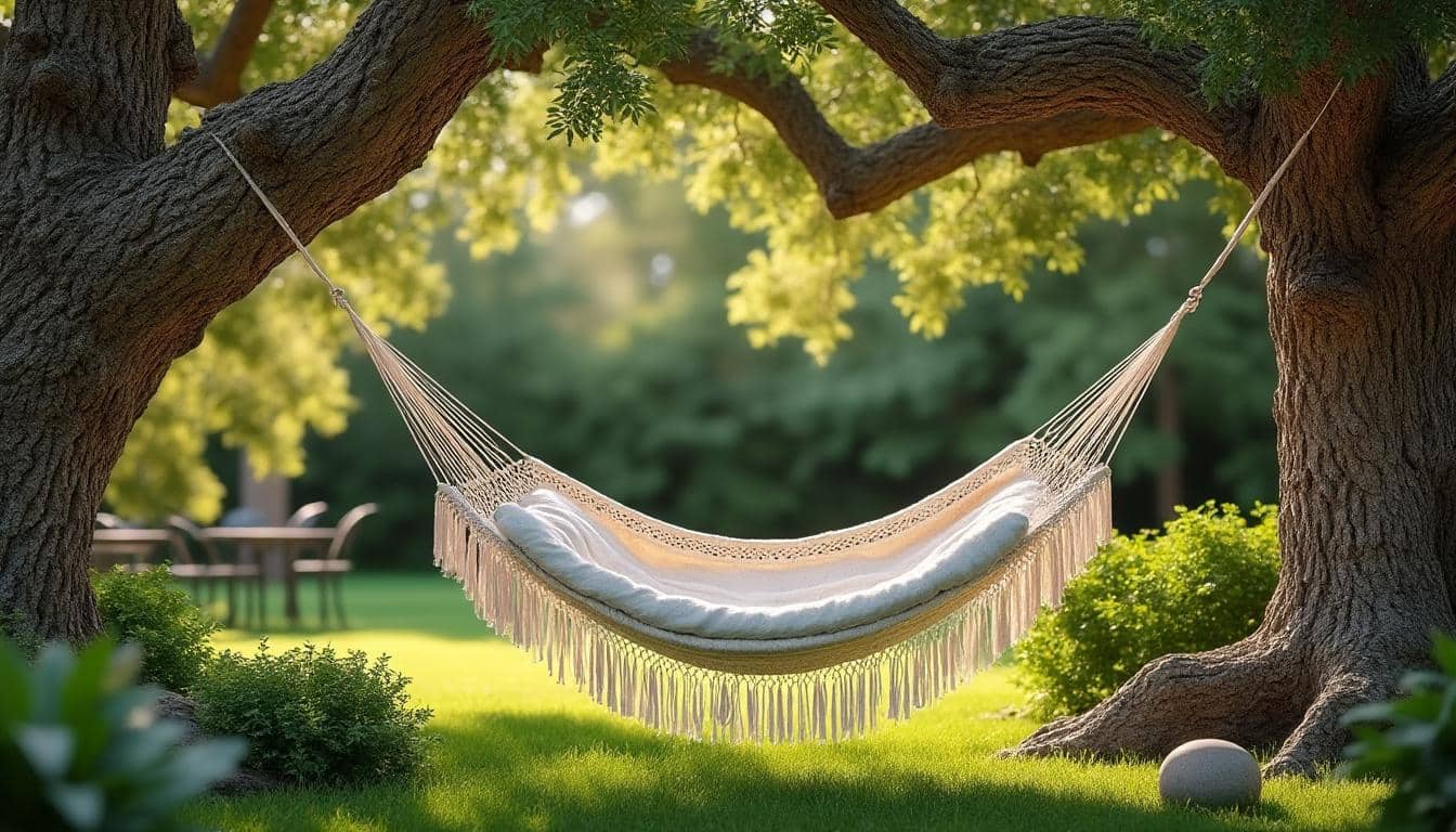 découvrez comment créer un espace extérieur chaleureux en installant un hamac entre deux arbres pour une ambiance conviviale et relaxante.