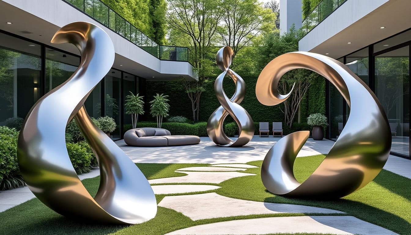 découvrez comment la décoration extérieure design intègre des sculptures en métal poli pour sublimer vos espaces extérieurs avec élégance et modernité.