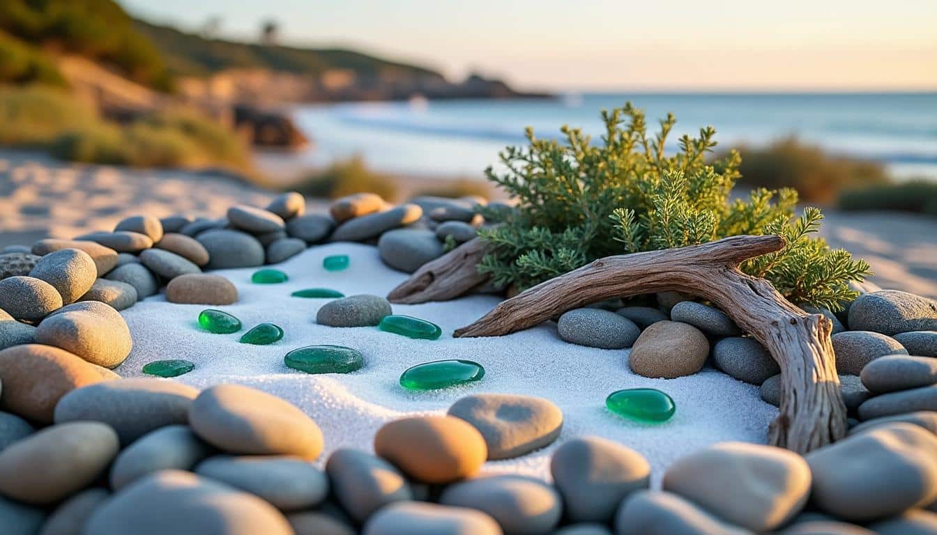 découvrez comment la décoration extérieure maritime met en valeur les galets naturels et le sable blanc pour créer une ambiance apaisante et élégante.