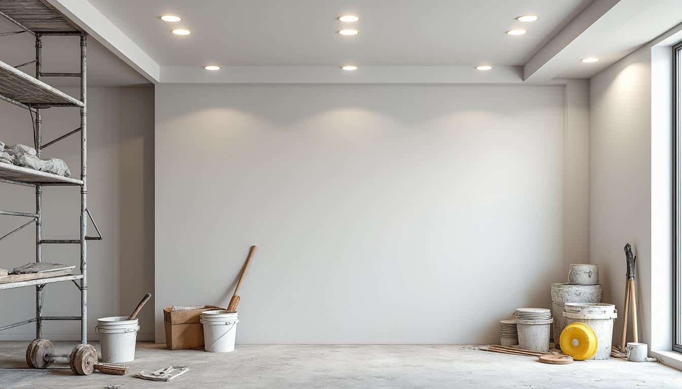 découvrez comment les travaux de plâtrerie permettent de créer des faux plafonds modernes équipés de spots encastrés pour un éclairage optimal et esthétique.