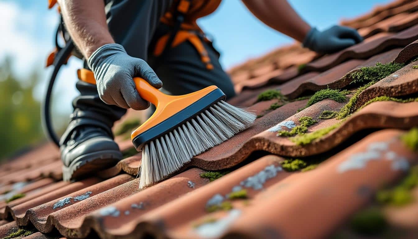découvrez nos services professionnels de nettoyage de toiture par brossage manuel pour des tuiles propres et protégées. un entretien soigné pour prolonger la durée de vie de votre toiture.