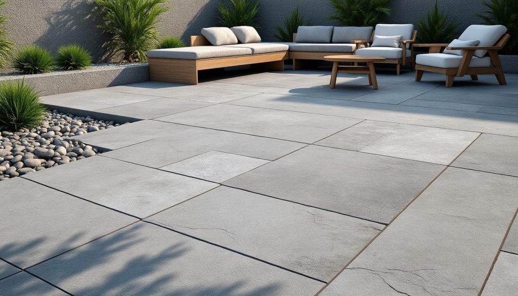découvrez la décoration extérieure minérale mettant en valeur des dalles de granit gris pour un espace élégant et durable.