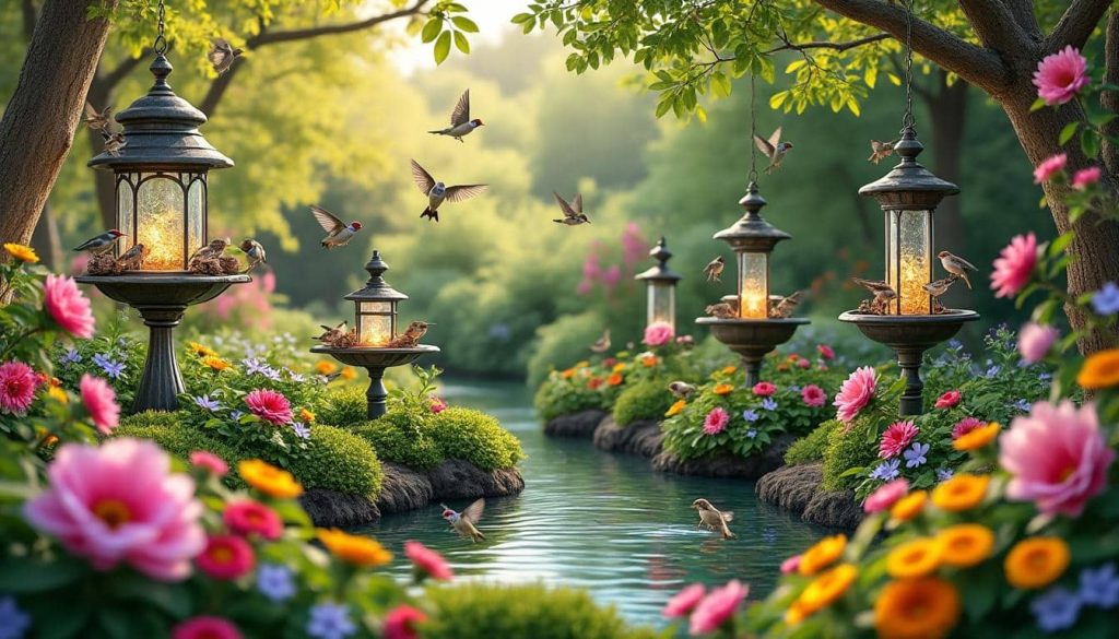 le jardin d'oiseaux installe des abreuvoirs pour soutenir la faune locale, offrant un refuge d'eau fraîche et contribuant à la préservation de la biodiversité.