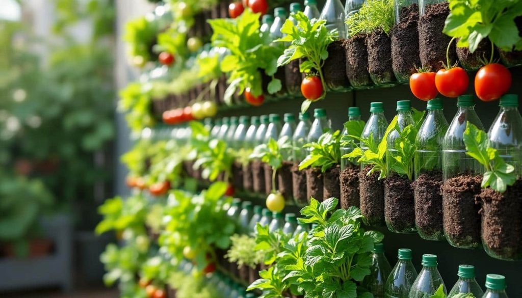 découvrez comment créer un jardin potager vertical écologique en réutilisant des bouteilles en plastique recyclées pour cultiver vos légumes chez vous.