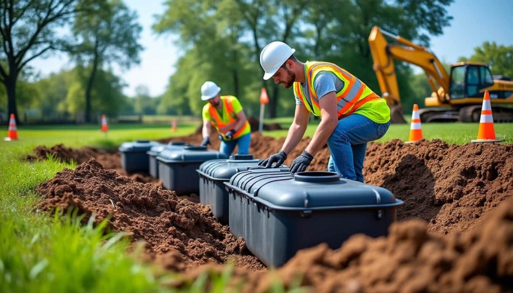 découvrez nos services d'assainissement pour l'installation de fosses septiques conformes aux normes en vigueur, garantissant un système fiable et durable.