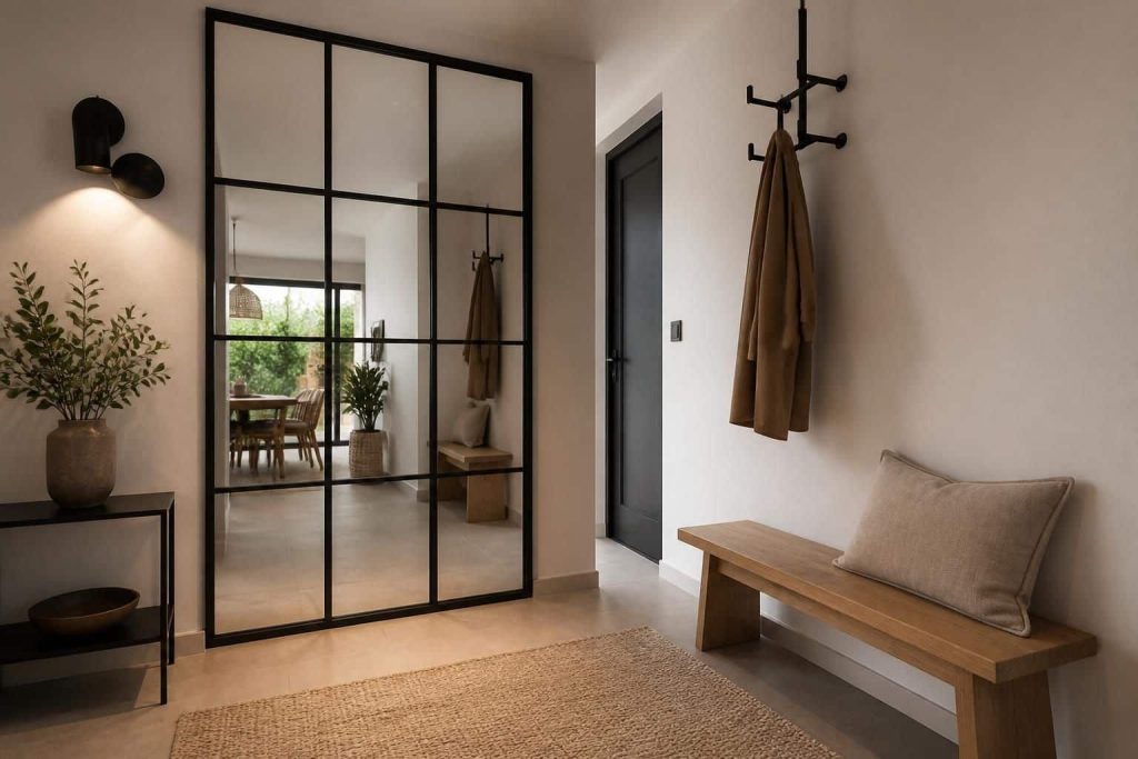 découvrez comment un miroir type verrière peut agrandir visuellement votre entrée et optimiser la décoration intérieure pour un espace lumineux et accueillant.