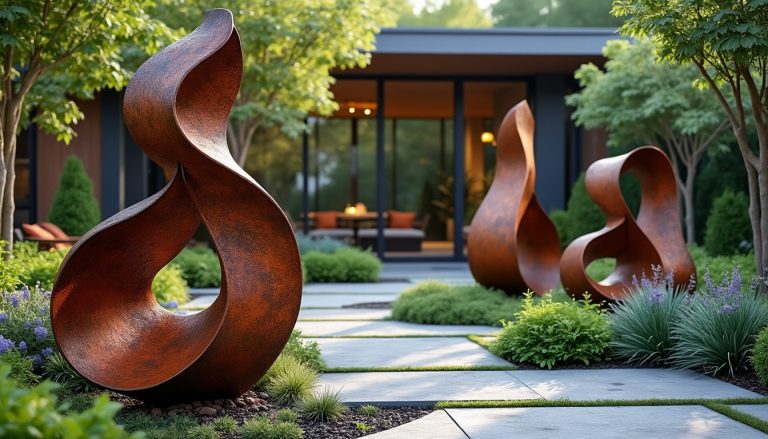 découvrez comment la décoration extérieure design s'illumine grâce à des sculptures en métal rouillé, alliant esthétique moderne et charme industriel pour sublimer vos espaces extérieurs.