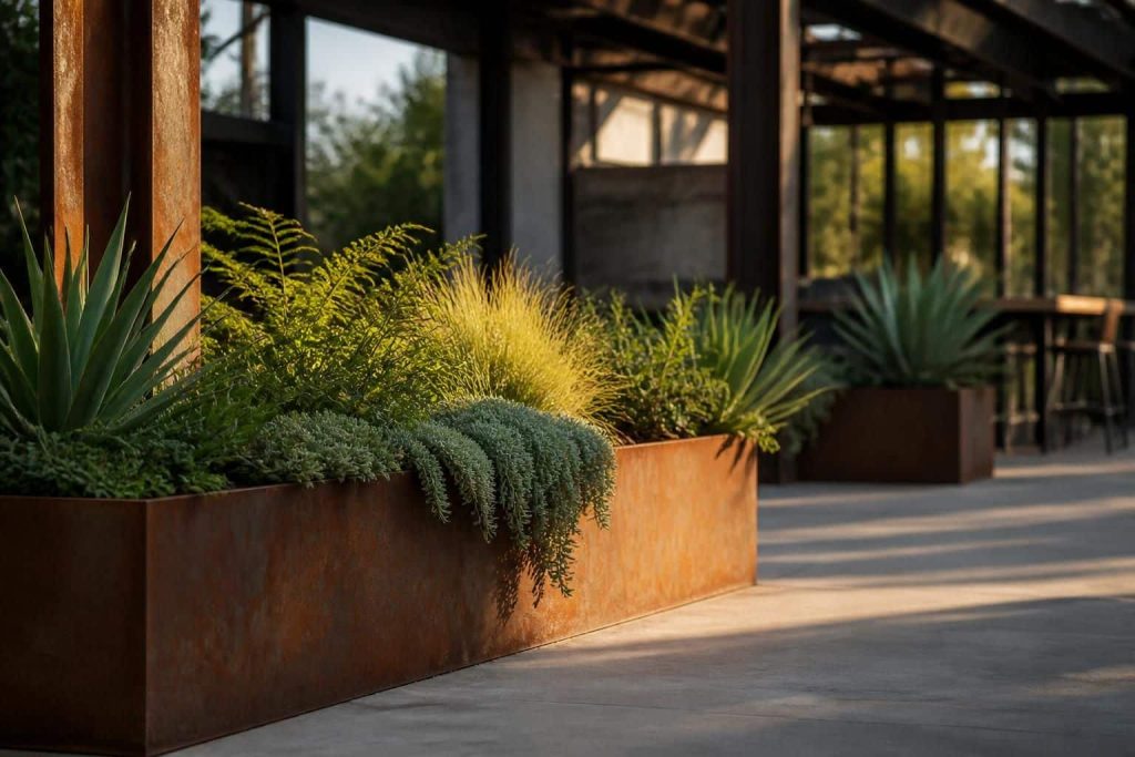 découvrez comment sublimer votre décoration extérieure avec un style industriel grâce aux jardinières en corten, alliant robustesse et esthétique naturelle pour un rendu unique.