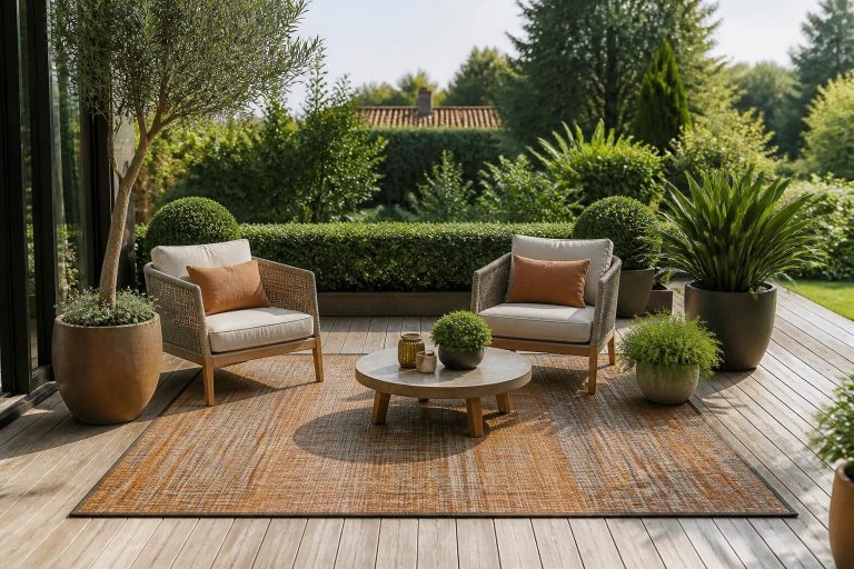 découvrez comment un tapis d'extérieur peut délimiter visuellement votre espace détente, apportant style et fonctionnalité à votre aménagement de décoration extérieure.