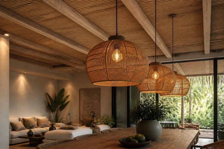 découvrez comment les suspensions en rotin apportent une texture naturelle et chaleureuse à votre plafond, sublimant ainsi votre décoration intérieure avec authenticité et style.
