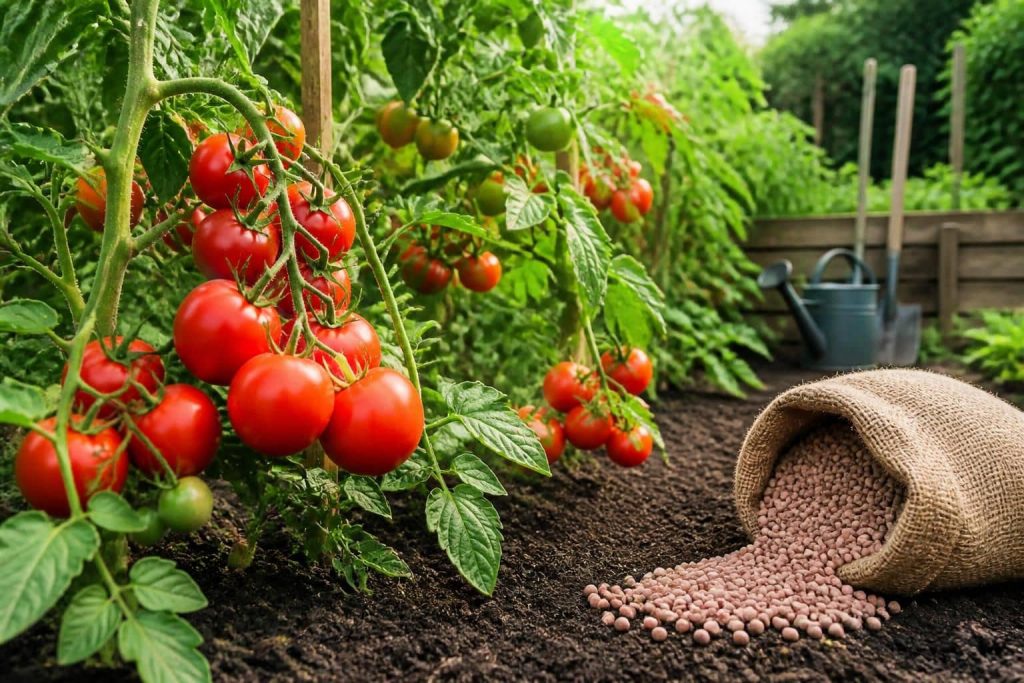 améliorez la fructification de vos tomates avec un engrais riche en potassium, idéal pour l'entretien efficace et naturel de votre jardin.