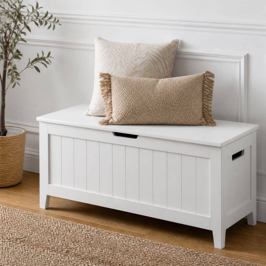Banc coffre blanc pr&eacute;sent&eacute; seul