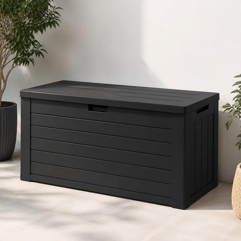Banc coffre ext&eacute;rieur &eacute;tanche pr&eacute;sent&eacute; seul