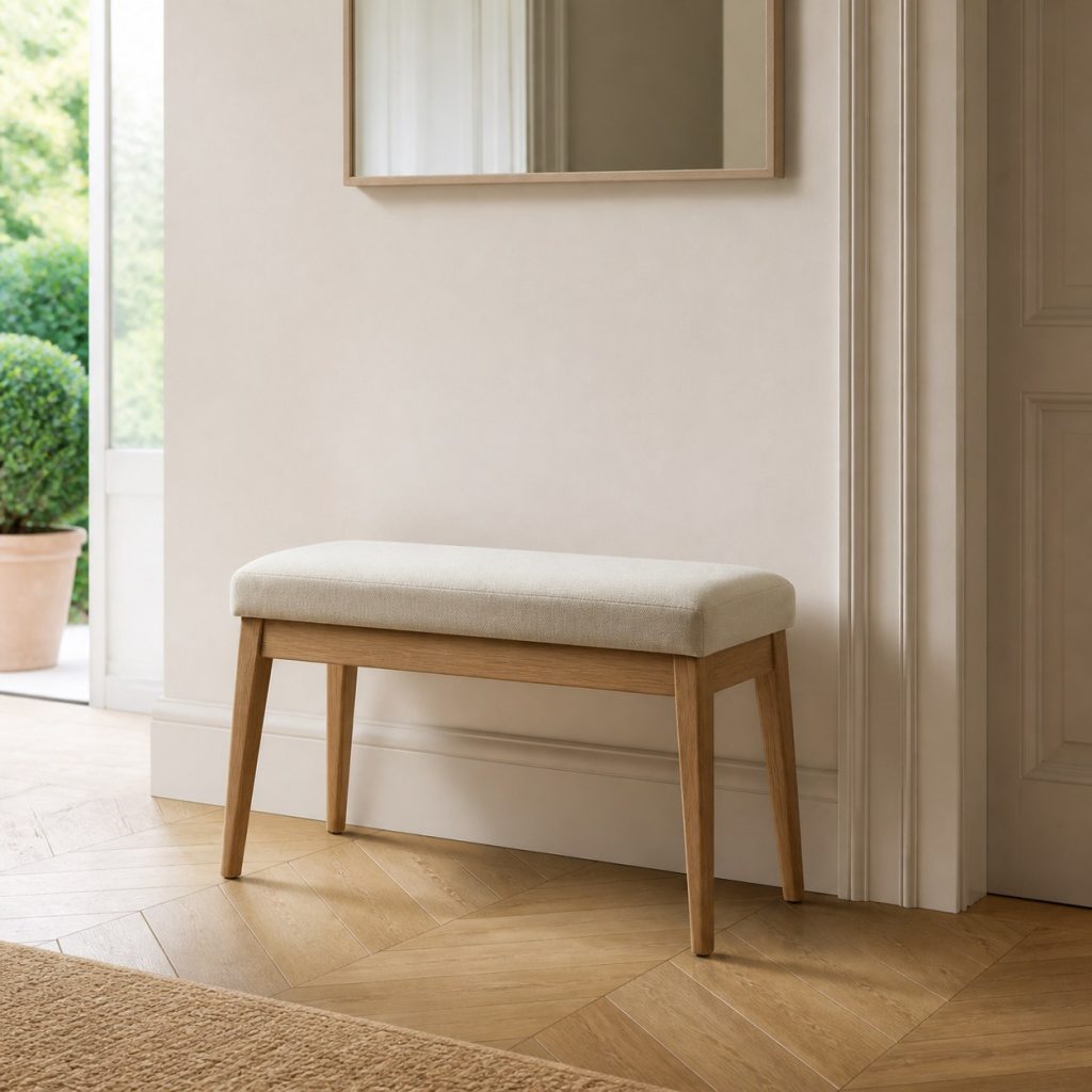 Banc d'entr&eacute;e 80 cm avec assise rembourr&eacute;e pr&eacute;sent&eacute; seul