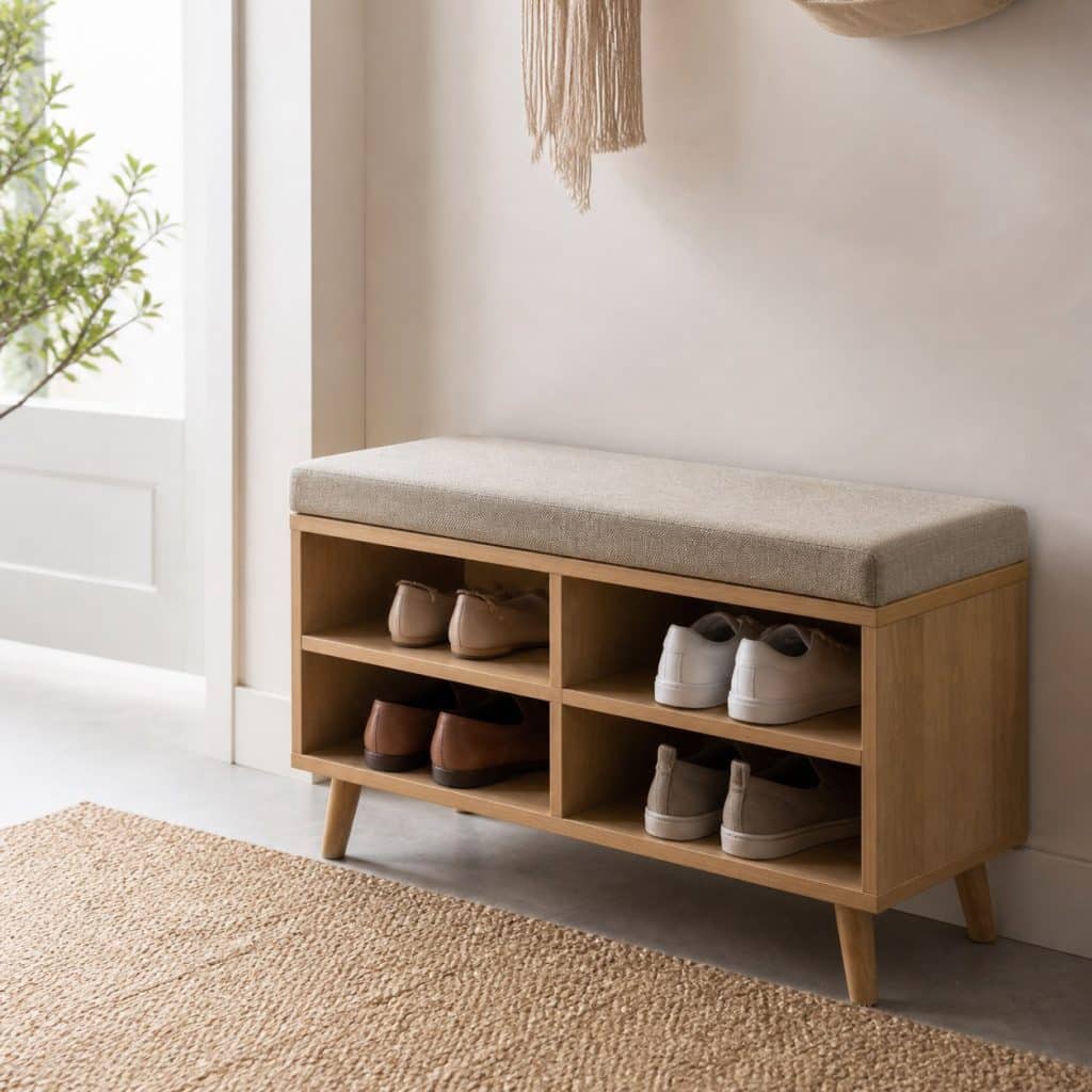 Banc d'entr&eacute;e avec compartiment &agrave; chaussures pr&eacute;sent&eacute; seul