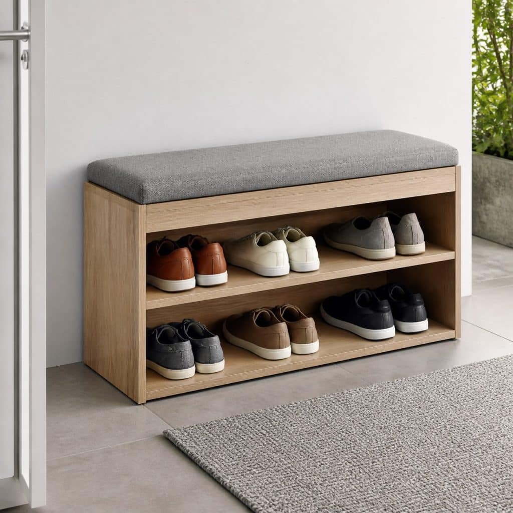 Banc de rangement &agrave; chaussures ouvert pr&eacute;sent&eacute; seul