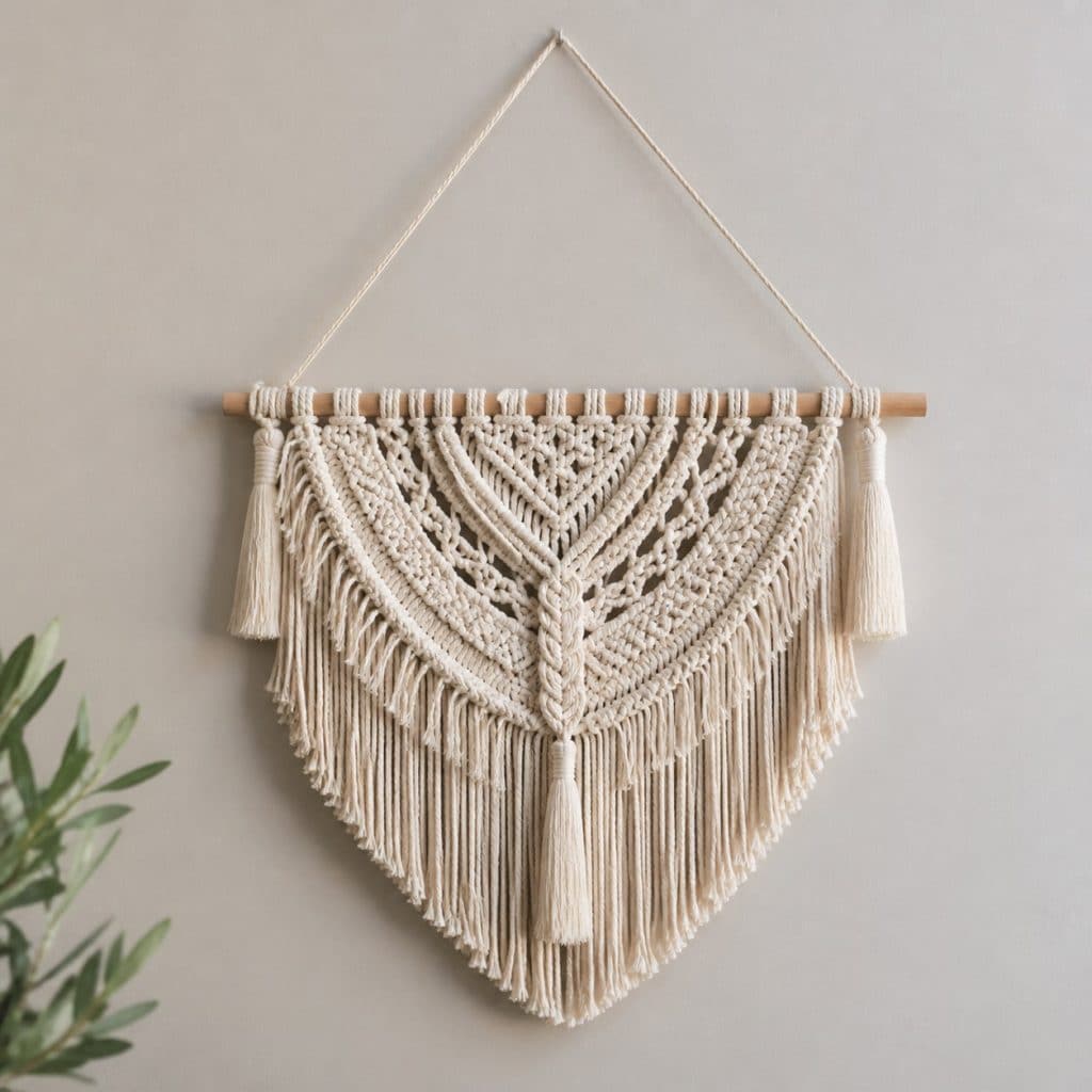 Décoration murale en macramé présentée seule
