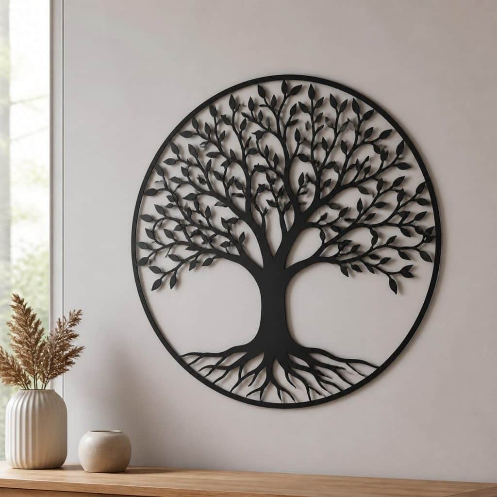 Décoration murale en métal noir présentée seule