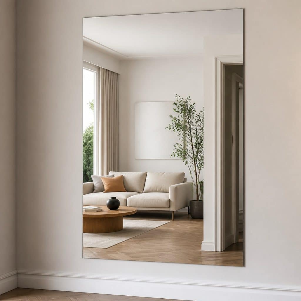 Miroir adhésif grand format mural présenté seul
