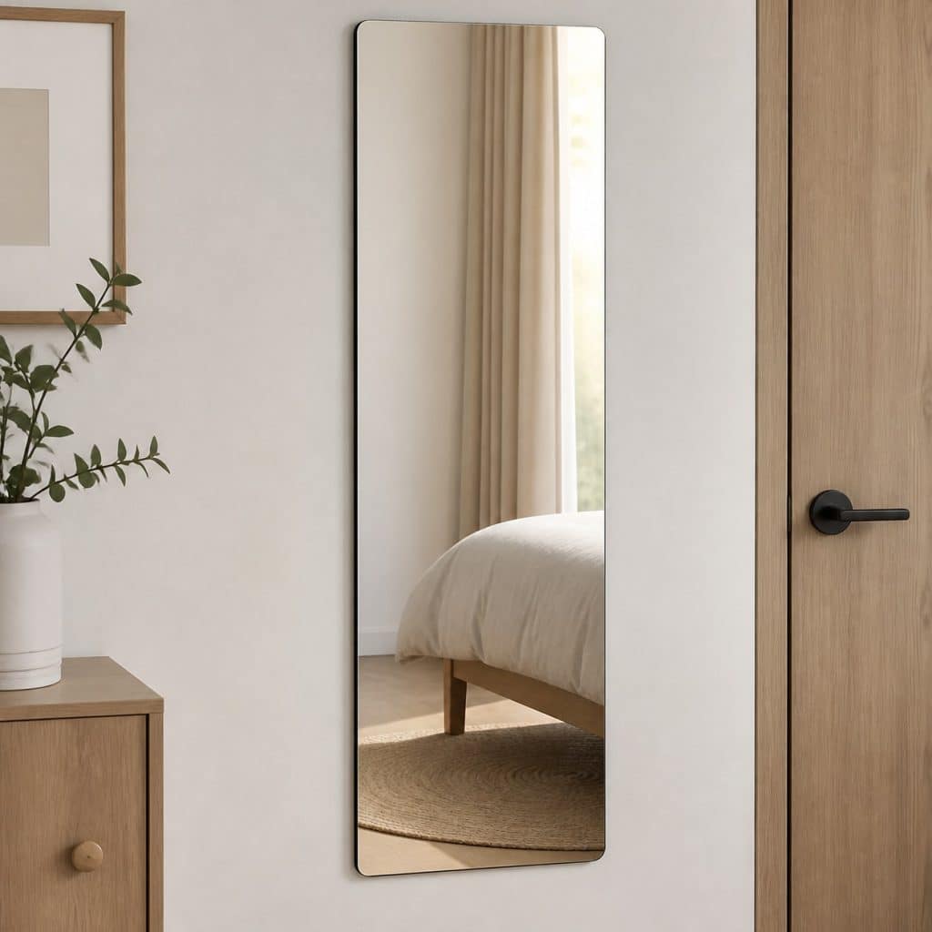 Miroir adhésif pour porte de placard présenté seul
