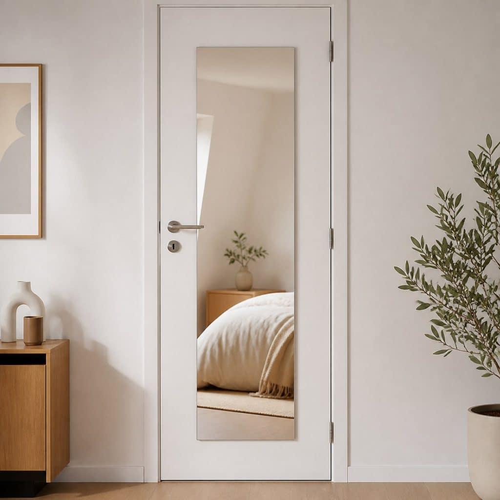 Miroir adhésif pour porte pleine hauteur présenté seul