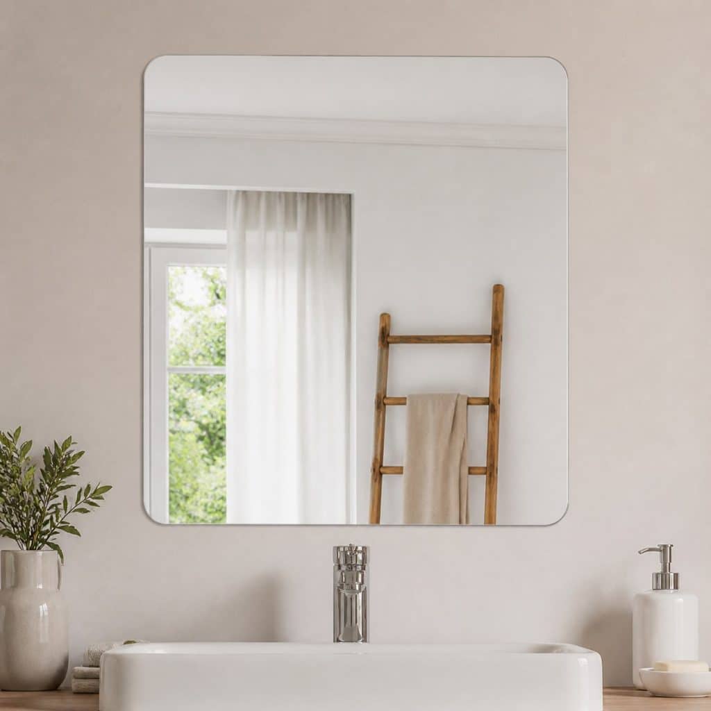 Miroir adhésif pour salle de bain présenté seul