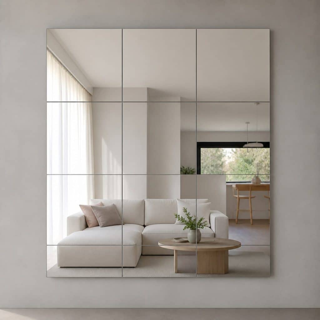 Miroir adhésif sur mesure en dalles présenté seul
