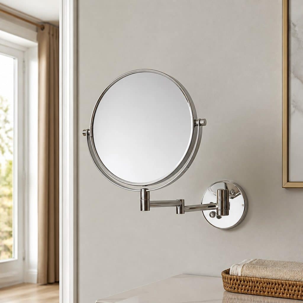 Miroir de maquillage mural articulé présenté seul