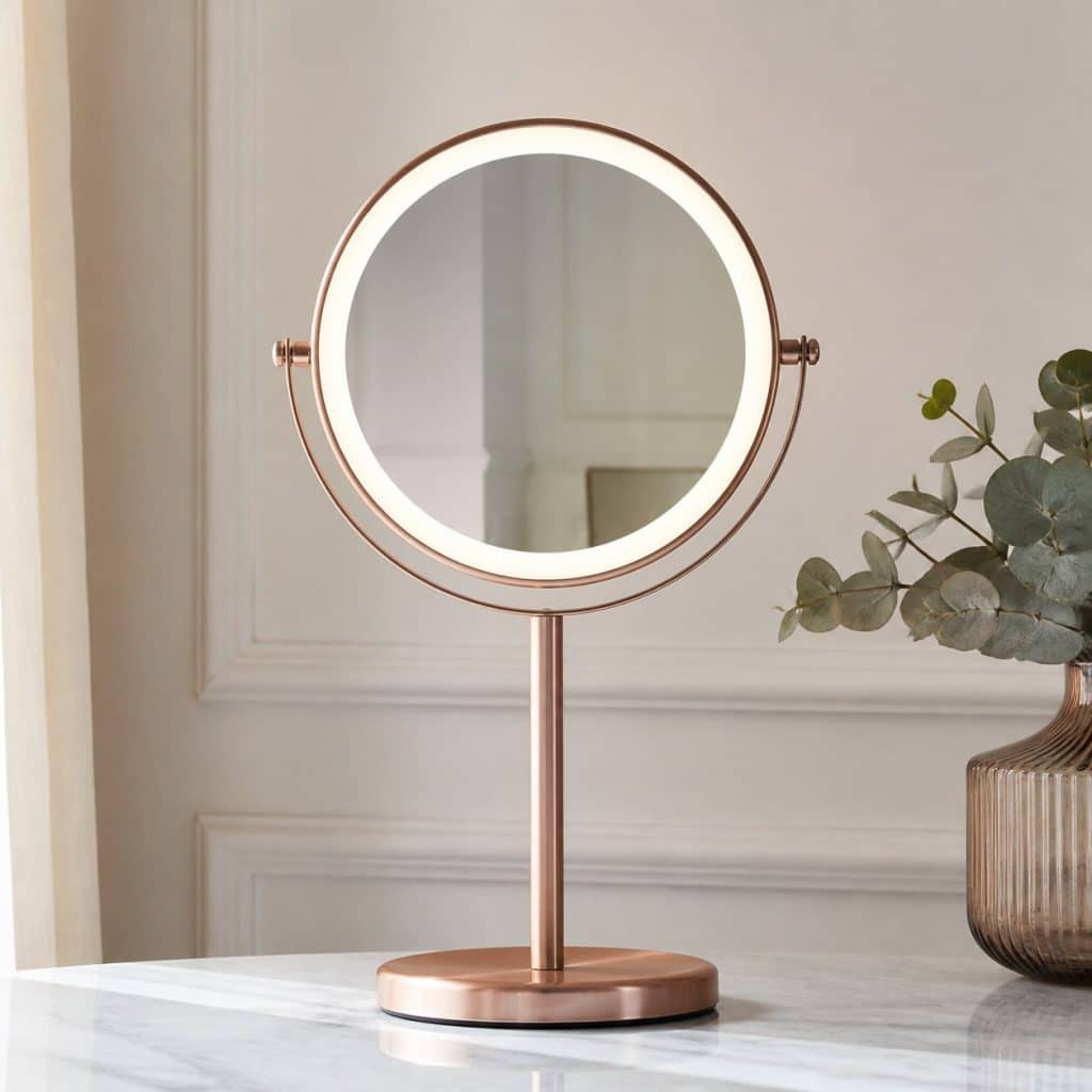 Miroir de maquillage sur pied style coiffeuse présenté seul