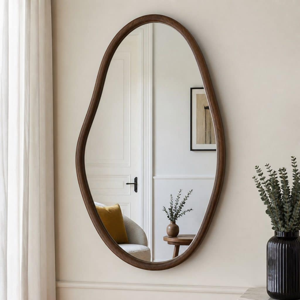 Miroir organique bois foncé présenté seul
