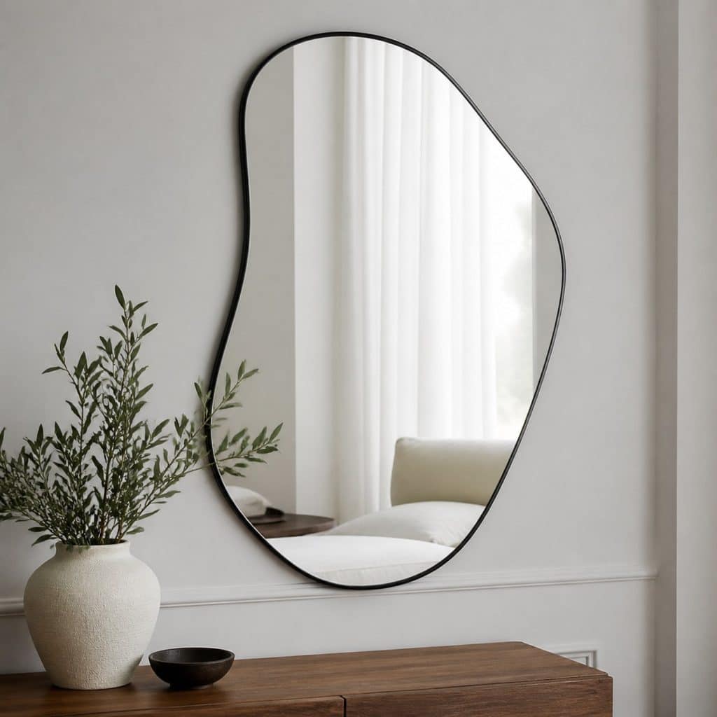 Miroir organique forme libre asymétrique présenté seul
