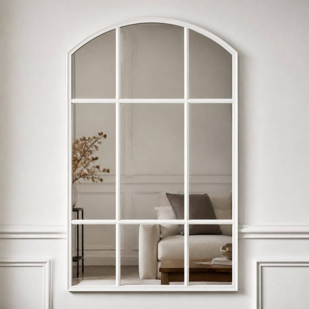 Miroir verrière blanc présenté seul