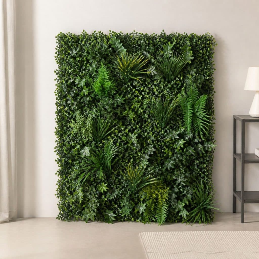 Panneau mur végétal artificiel pour intérieur présenté seul