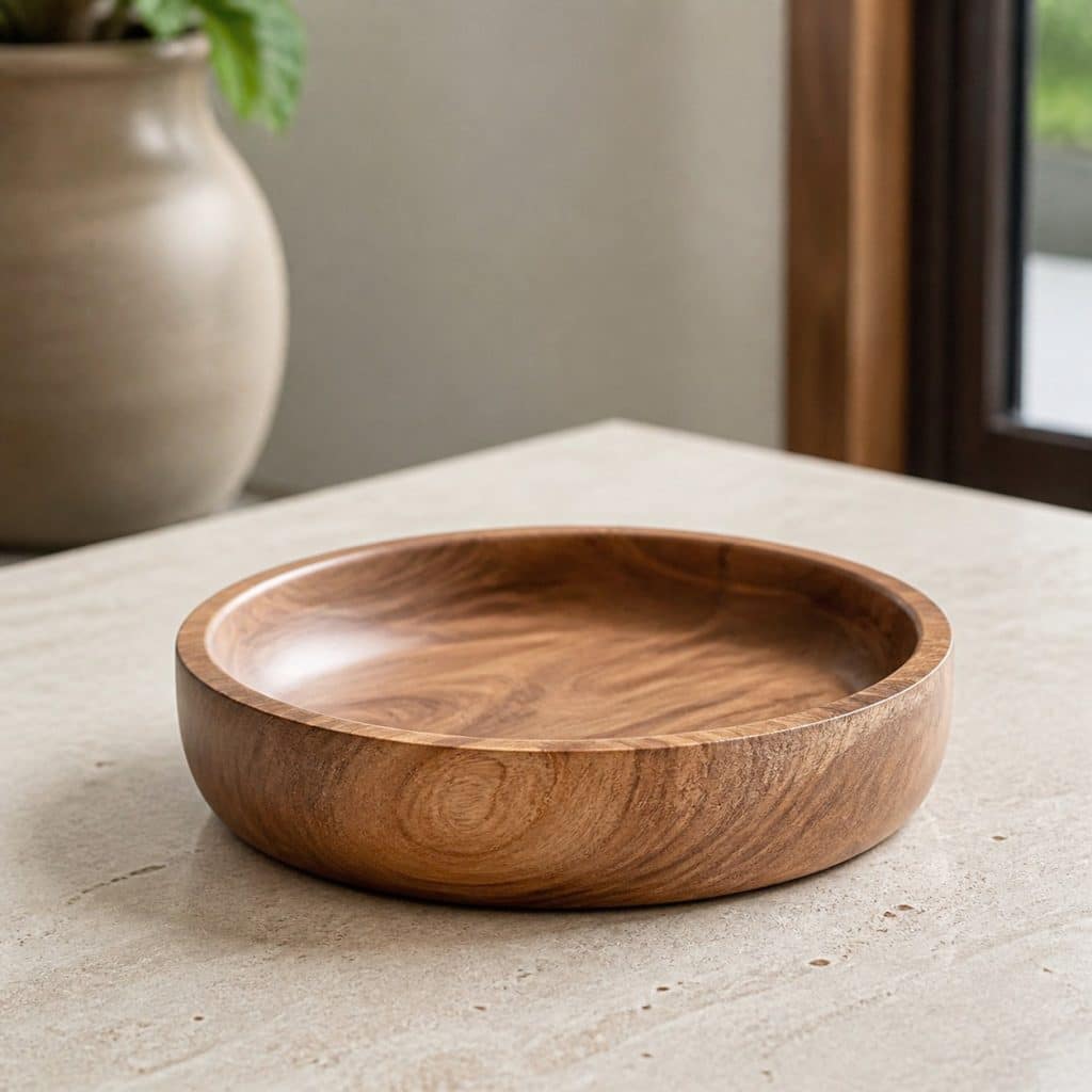 Vide-poche en bois tourné présenté seul