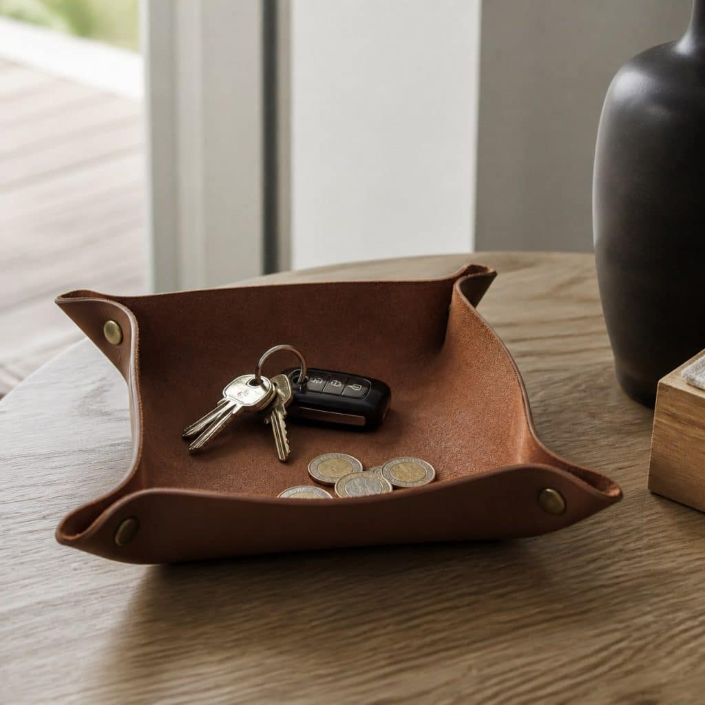 Vide-poche en cuir présenté seul