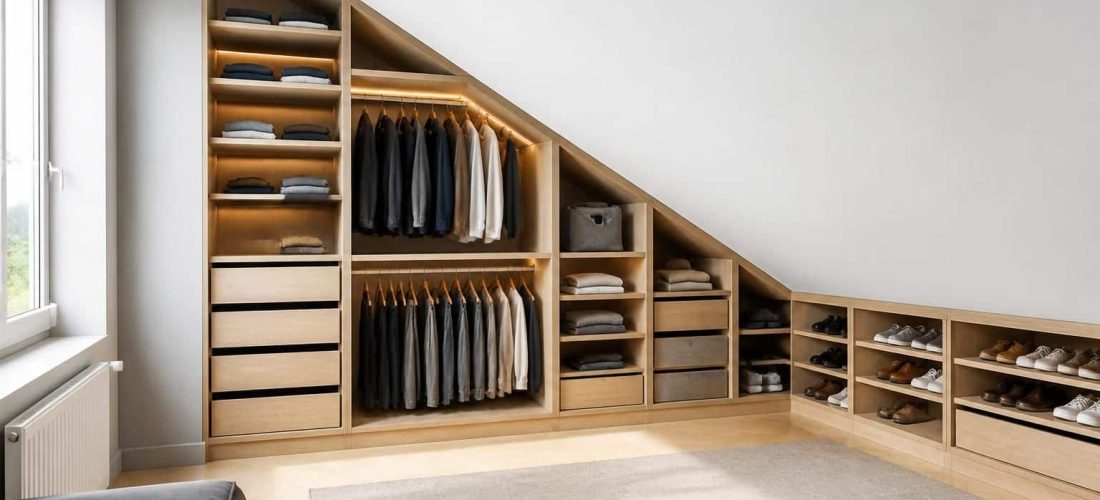 découvrez comment un dressing sur mesure peut optimiser l'utilisation de la sous-pente pour un aménagement intérieur fonctionnel et esthétique, maximisant chaque espace disponible.