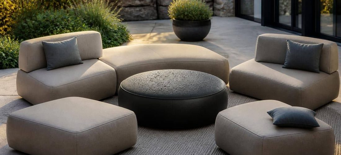 explorez comment la modularité des assises intègre le pouf imperméable pour sublimer la décoration extérieure, alliant confort, style et résistance aux intempéries.