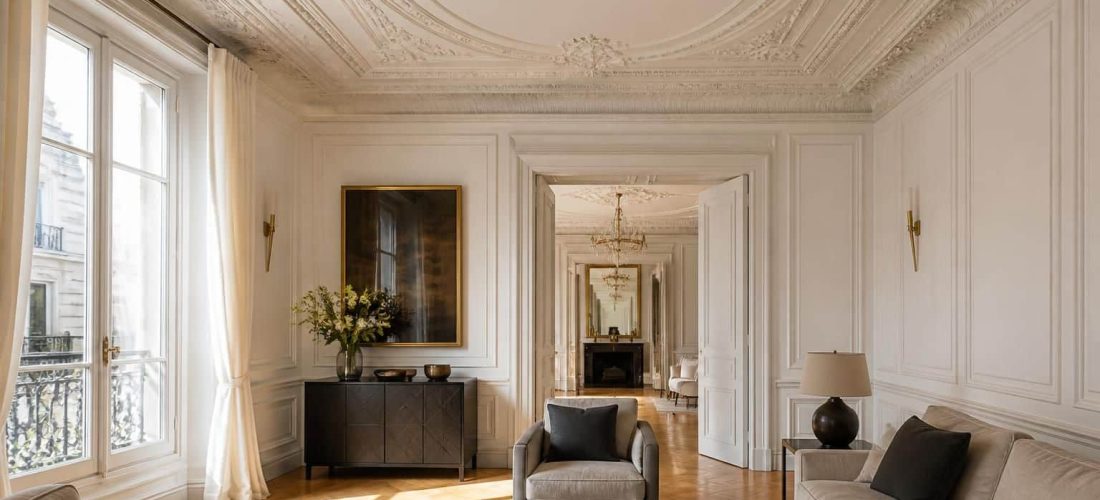 découvrez comment l'apport d'un cachet haussmannien, grâce aux moulures en soubassement, joue un rôle clé dans l'optimisation et l'harmonie de la décoration intérieure.