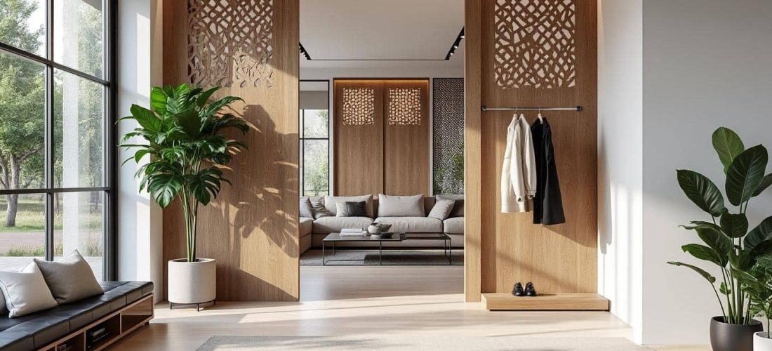 découvrez comment aménager votre intérieur en séparant l'entrée avec un meuble claustra ajouré, alliant esthétique et fonctionnalité pour un espace accueillant.