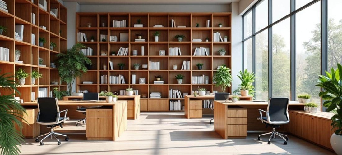 découvrez comment l'aménagement intérieur utilise des bibliothèques pour séparer les bureaux, alliant fonctionnalité et esthétique pour optimiser l'espace de travail.