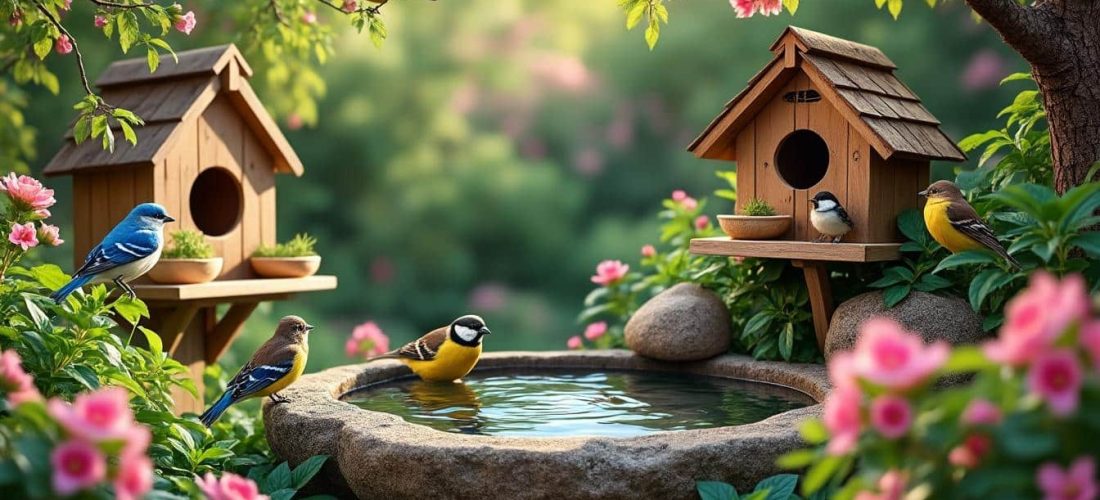 le jardin d'oiseaux installe des nichoirs et des abreuvoirs naturels pour offrir un habitat sécurisé et confortable aux oiseaux, favorisant ainsi la biodiversité locale.