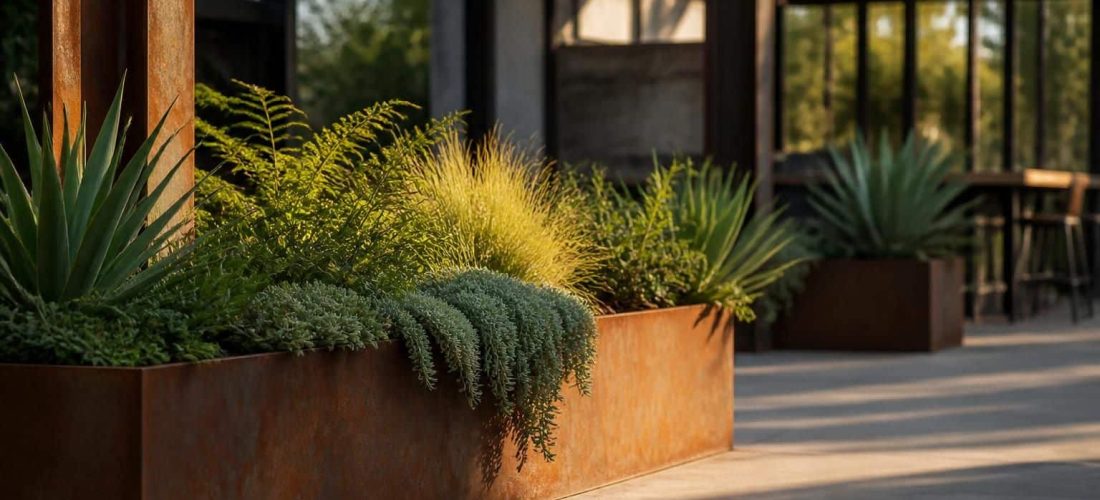 découvrez comment sublimer votre décoration extérieure avec un style industriel grâce aux jardinières en corten, alliant robustesse et esthétique naturelle pour un rendu unique.