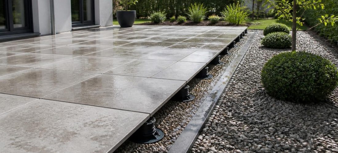 optimisez le drainage des eaux de pluie avec des dalles sur plots, une solution idéale pour un aménagement extérieur esthétique et durable.